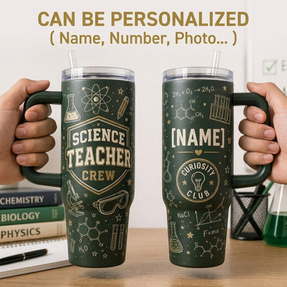 Personalized Science Teacher Crew 40oz Tumbler with Handle - Custom Name Curiosity Club Gift