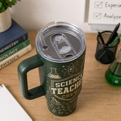 Personalized Science Teacher Crew 40oz Tumbler with Handle - Custom Name Curiosity Club Gift