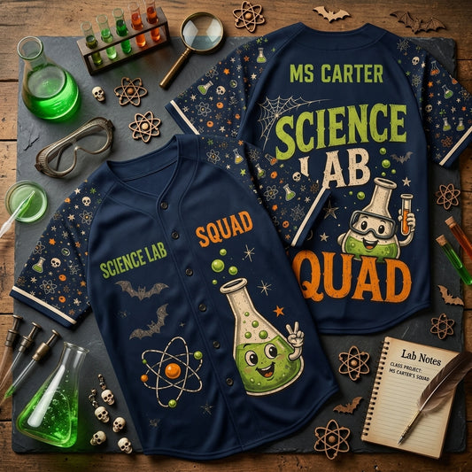 Personalized Science Lab Squad Baseball Jersey - Custom Name Halloween STEM Teacher Shirt