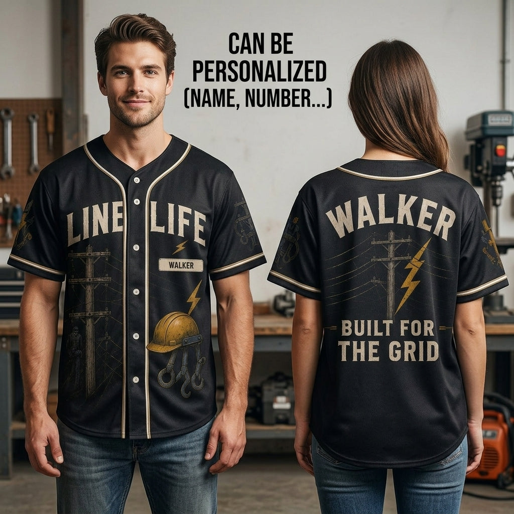 Personalized Line Life Lineman Baseball Jersey - Custom Name Electrician Apparel, Built For The Grid