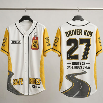 Personalized Bus Driver Baseball Jersey - Custom Name & Number Safe Rides Crew Uniform