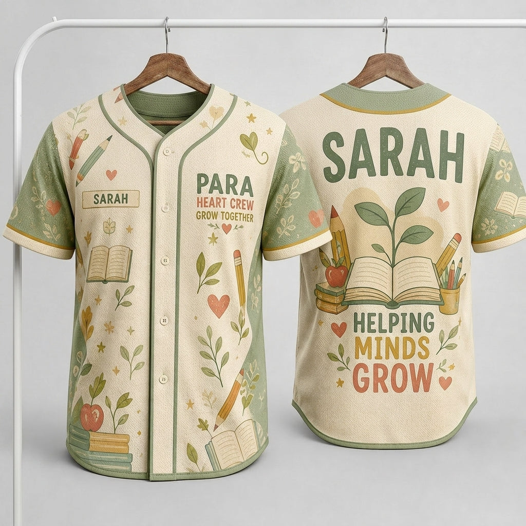 Personalized Para Heart Crew Baseball Jersey - Custom Name Teacher Shirt - Helping Minds Grow Education Apparel