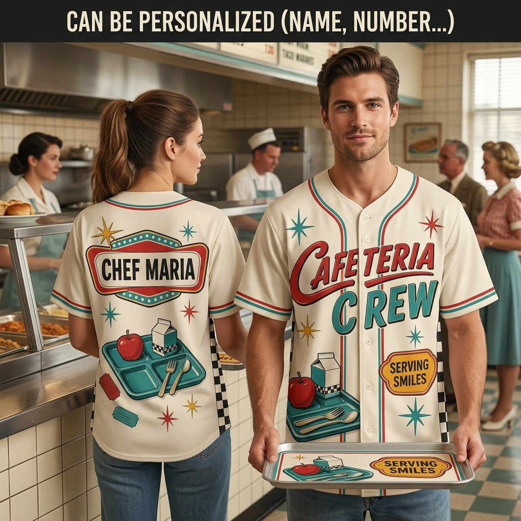 Personalized Cafeteria Crew Retro Baseball Jersey - Custom Name School Lunch Lady Gift