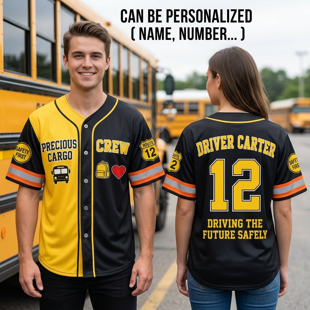 Personalized School Bus Driver Baseball Jersey - Custom Name and Number Precious Cargo Crew Uniform