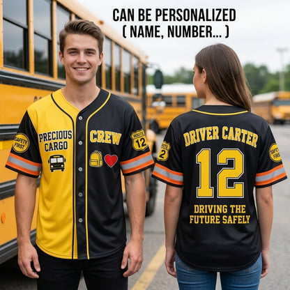 Personalized School Bus Driver Baseball Jersey - Custom Name and Number Precious Cargo Crew Uniform