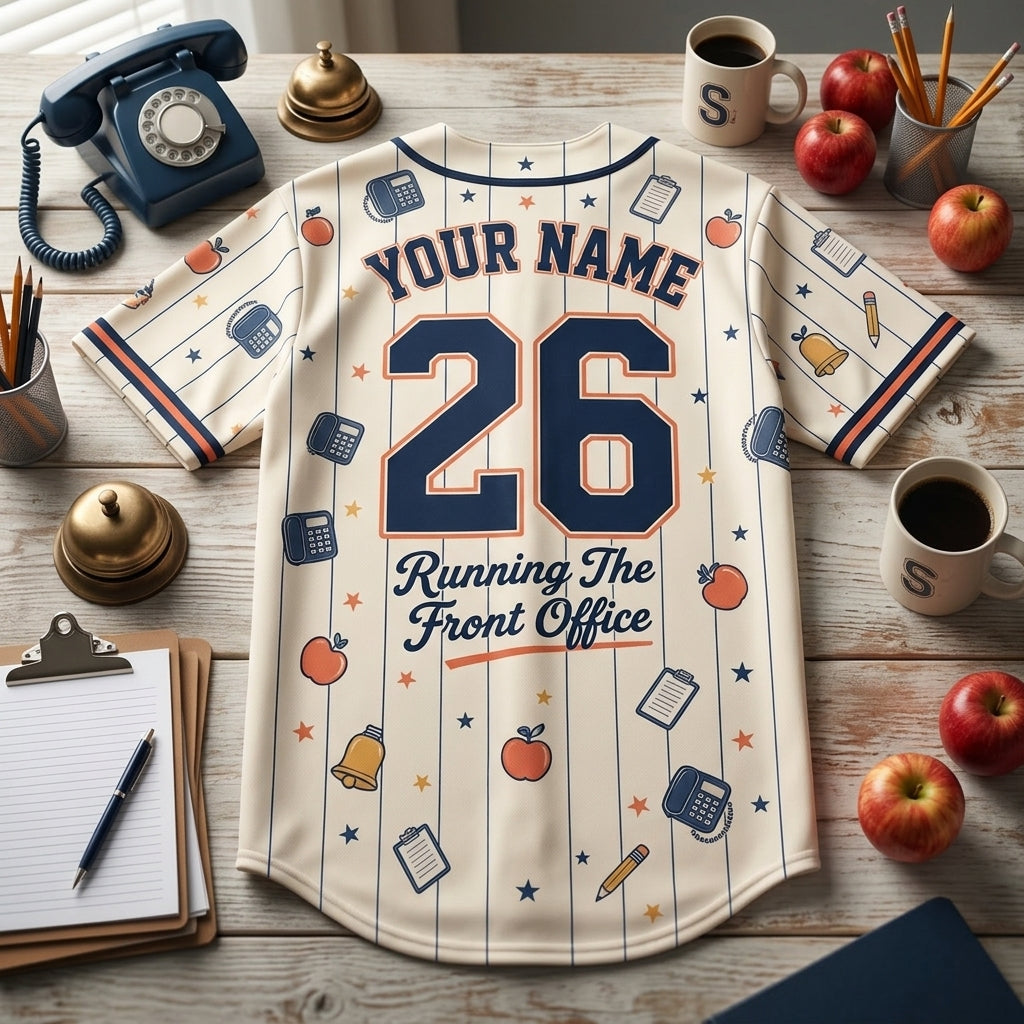 Personalized Secretary Squad Baseball Jersey - Custom Name & Number Front Office School Staff Shirt