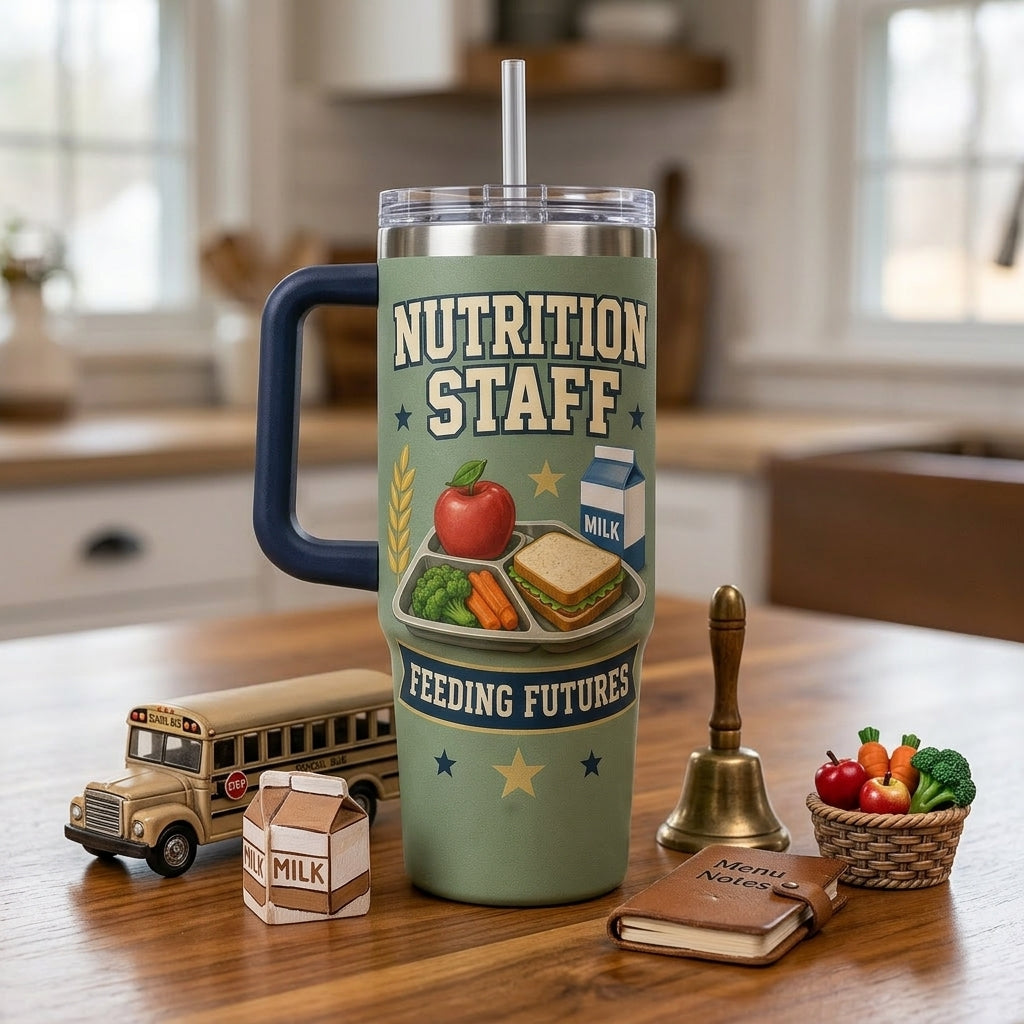 Personalized School Nutrition Staff 40oz Tumbler with Handle - Custom Name & Year Feeding Futures Gift