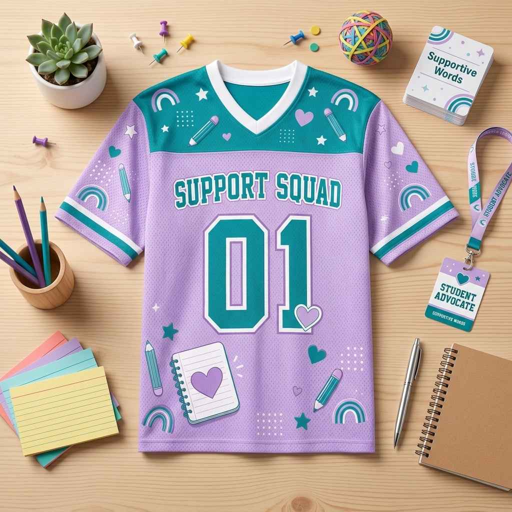 Personalized Support Squad Mesh Football Jersey - Custom Para Name Student Support Appreciation Gift