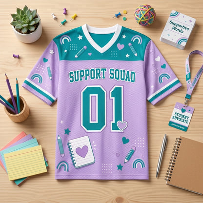 Personalized Support Squad Mesh Football Jersey - Custom Para Name Student Support Appreciation Gift