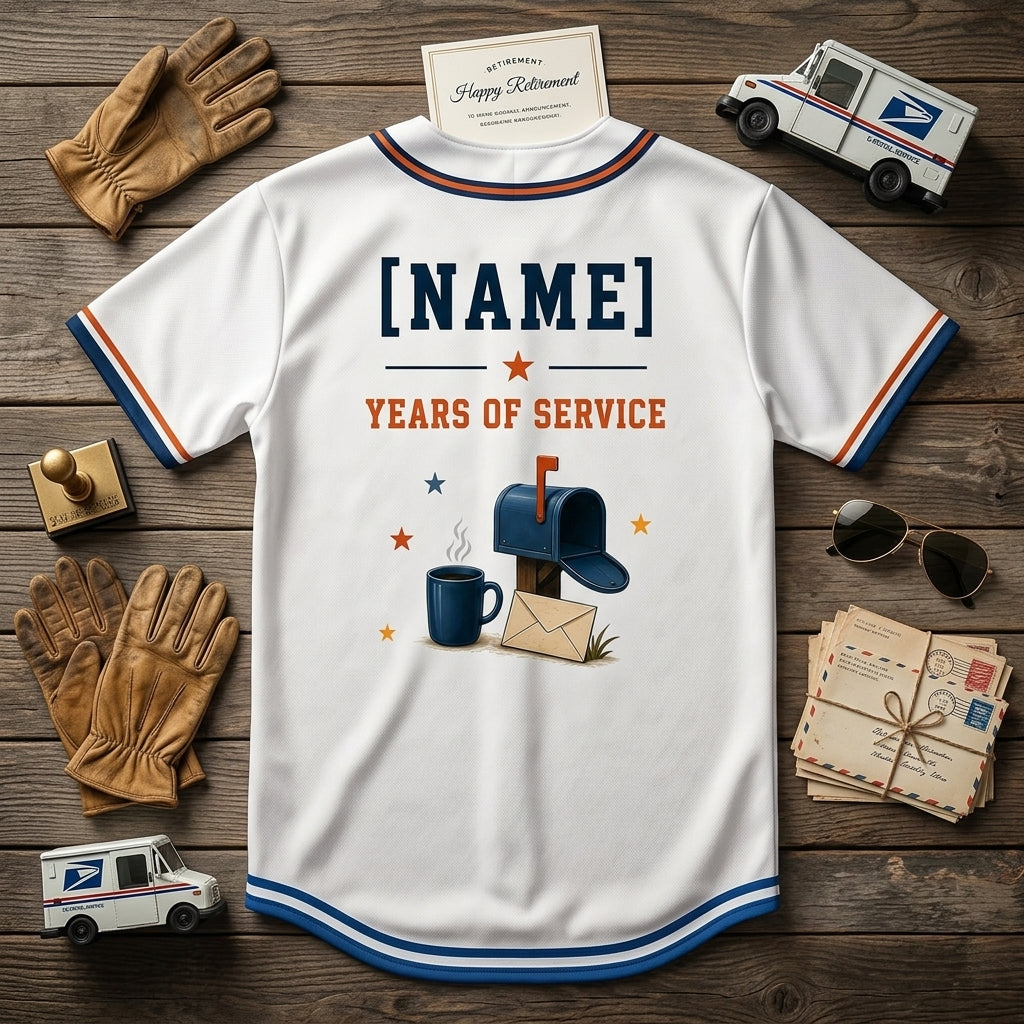 Personalized Retired Postal Legend Baseball Jersey - Custom Name & Years of Service Mail Carrier Retirement Gift