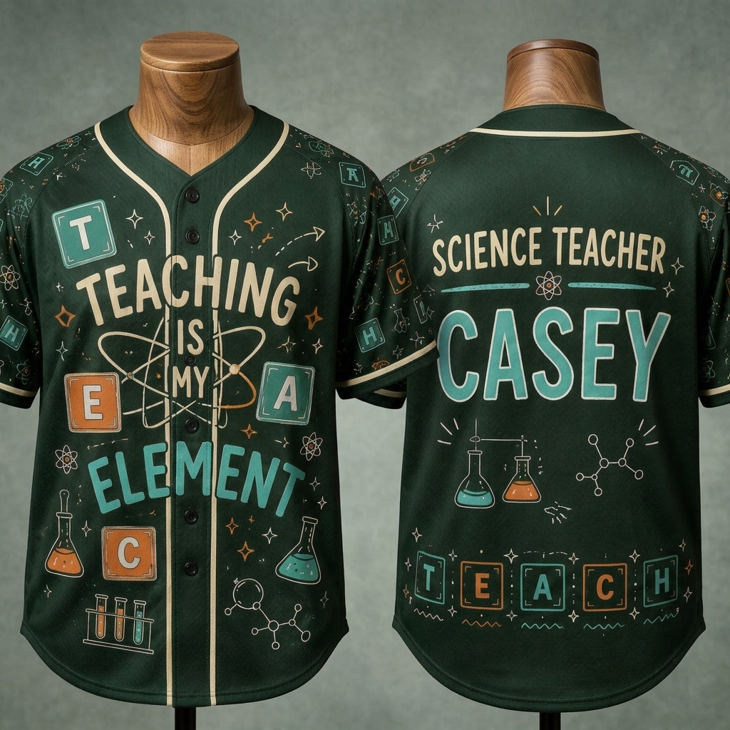 Personalized Science Teacher Baseball Jersey - Custom Name Teaching Is My Element Chemistry Shirt
