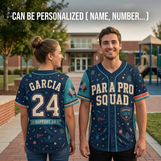 Personalized Para Pro Squad Baseball Jersey - Custom Name and Number School Support Staff Team Shirt