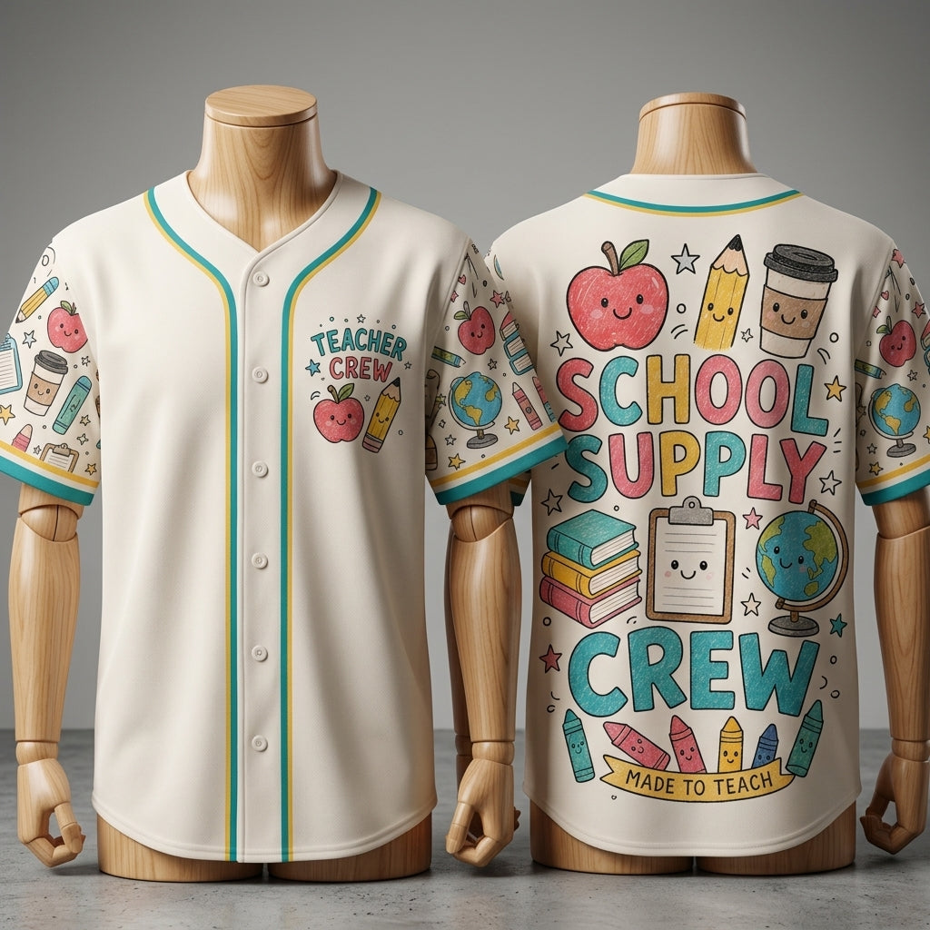 Teacher Crew Custom Baseball Jersey - School Supply Crew Back to School Shirt for Educators