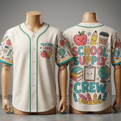 Teacher Crew Custom Baseball Jersey - School Supply Crew Back to School Shirt for Educators