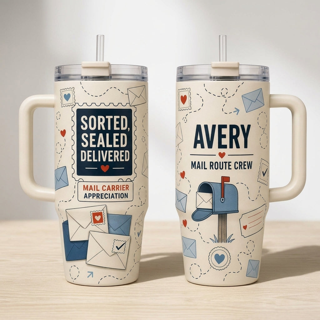 Personalized Mail Carrier Appreciation 40oz Tumbler with Handle - Custom Name Mail Route Crew Gift