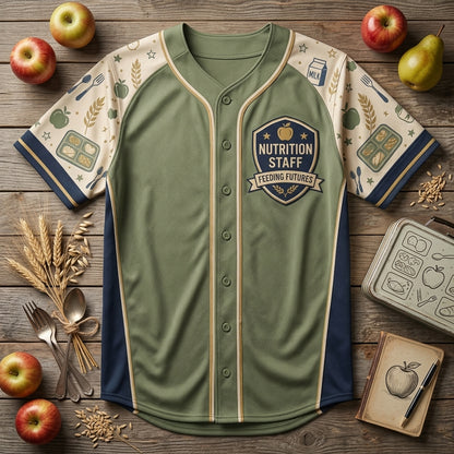 Personalized Nutrition Staff Feeding Futures Baseball Jersey - Custom Name and Number School Lunch Hero Uniform