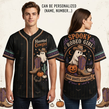 Personalized Haunted Cowgirl Baseball Jersey - Spooky Rodeo Girl Halloween Gift with Custom Name