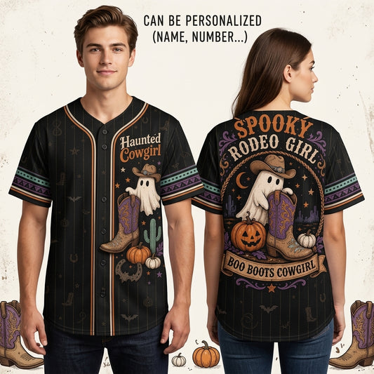 Personalized Haunted Cowgirl Baseball Jersey - Spooky Rodeo Girl Halloween Gift with Custom Name