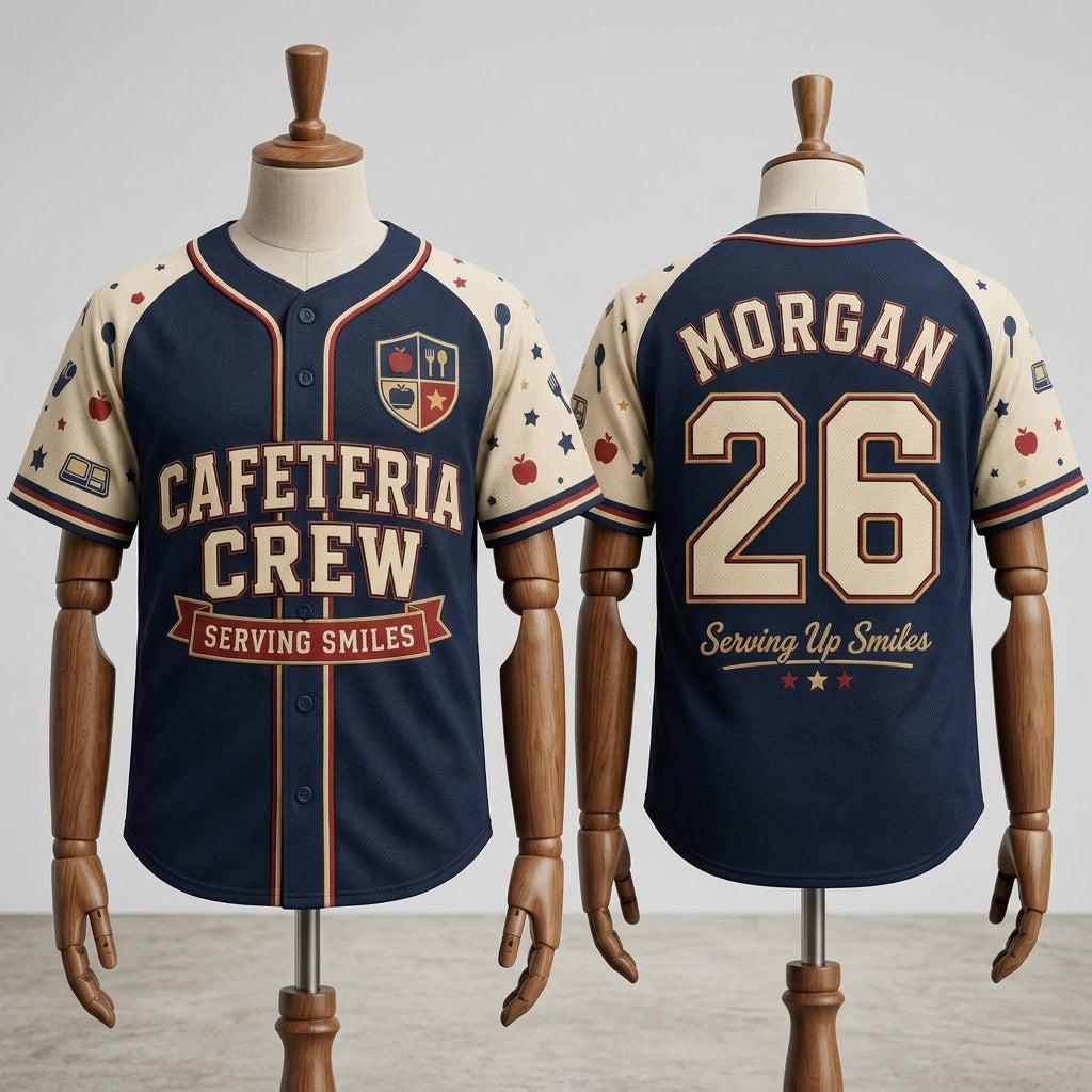 Personalized Cafeteria Crew Baseball Jersey - Custom Name and Number Gift for School Nutrition Staff