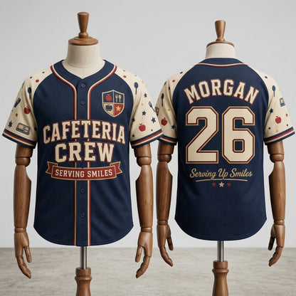 Personalized Cafeteria Crew Baseball Jersey - Custom Name and Number Gift for School Nutrition Staff