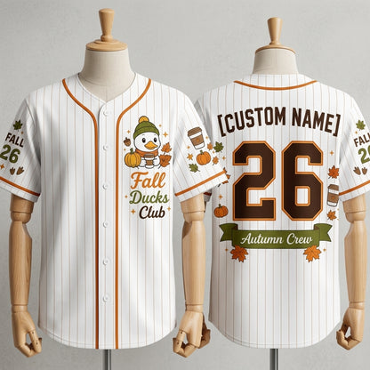 Personalized Fall Ducks Club Baseball Jersey - Custom Name Autumn Crew Pinstripe Shirt