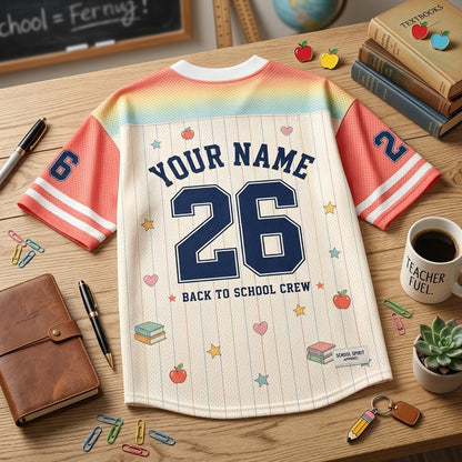 Personalized Teacher Team Football Jersey - Custom Name & Number Back to School Spirit Mesh Shirt