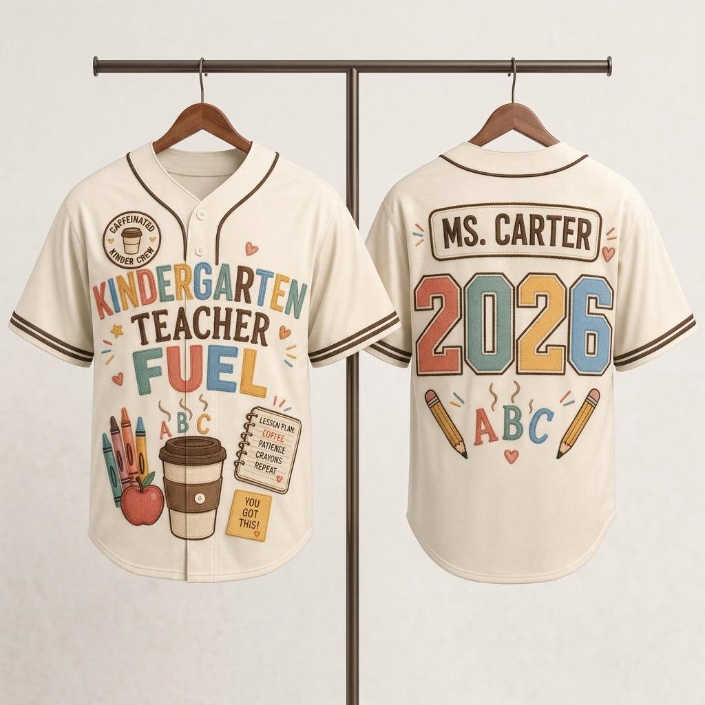 Personalized Kindergarten Teacher Baseball Jersey - Custom Name and Year Teacher Fuel Spirit Shirt