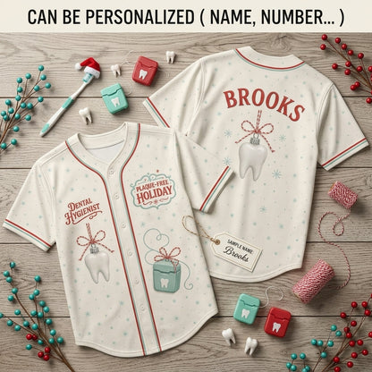 Personalized Dental Hygienist Christmas Baseball Jersey - Custom Name Plaque-Free Holiday Shirt
