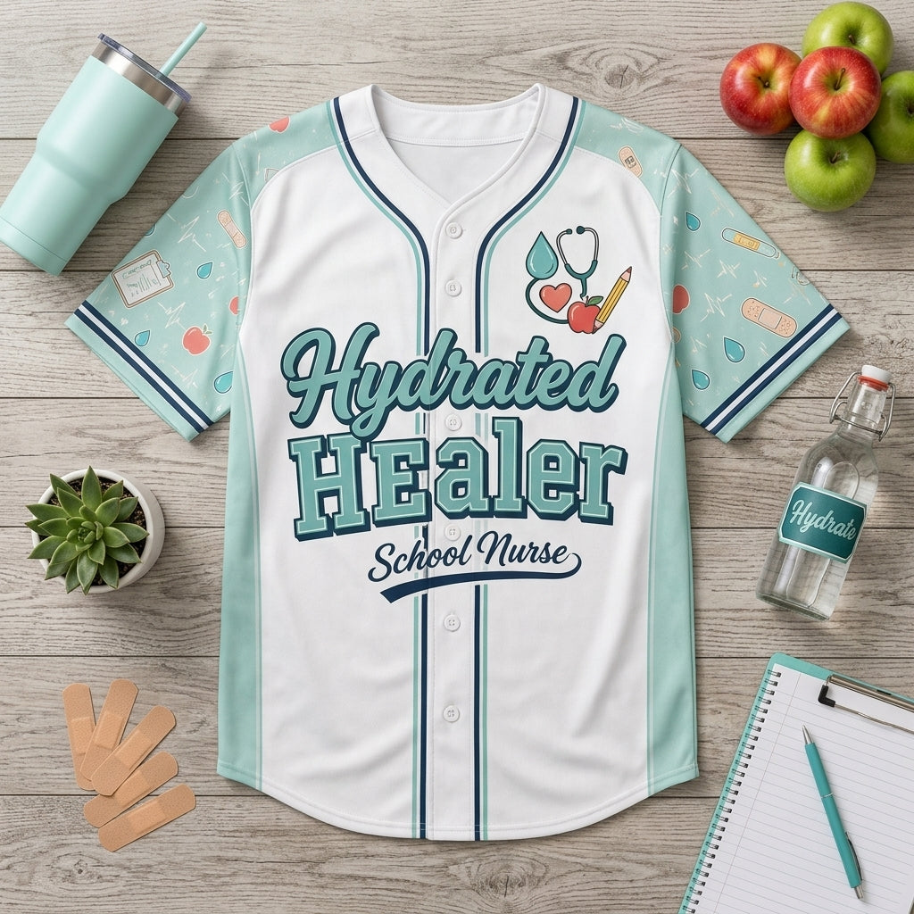 Personalized Hydrated Healer School Nurse Baseball Jersey - Custom Name and Number Athletic Shirt