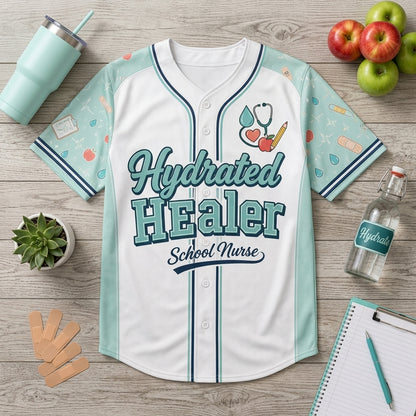 Personalized Hydrated Healer School Nurse Baseball Jersey - Custom Name and Number Athletic Shirt