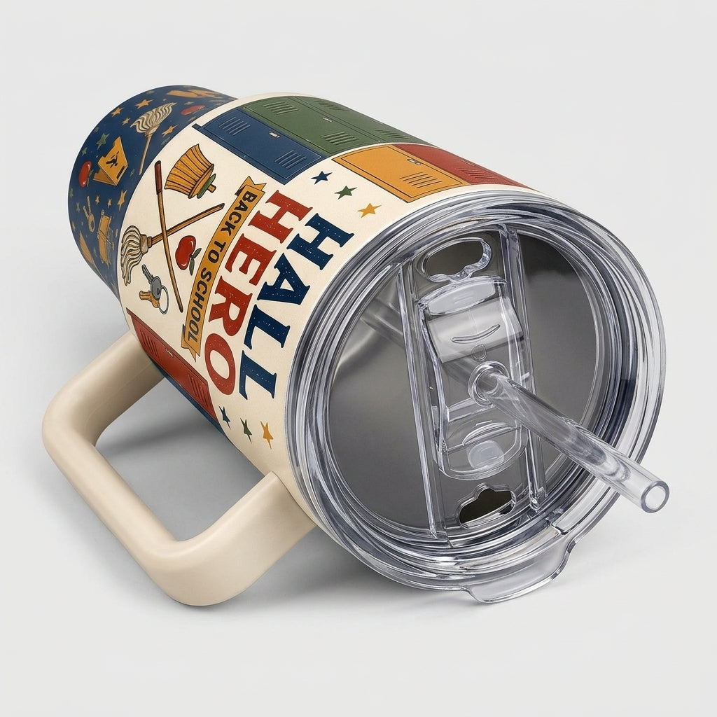 Personalized Hall Hero 40oz Tumbler with Handle, Custom Name School Custodian and Staff Gift