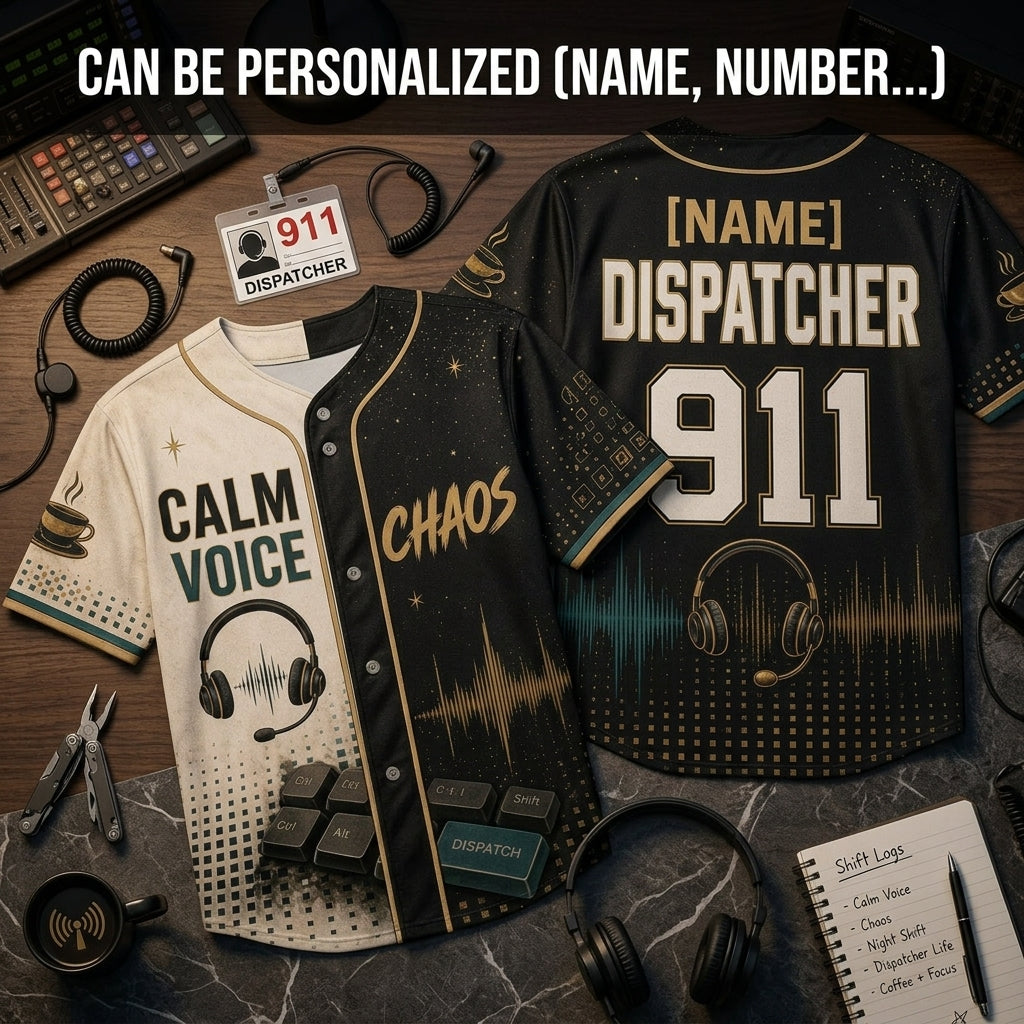 Personalized 911 Dispatcher Baseball Jersey - Custom Name Emergency Operator Calm Voice in Chaos Gift