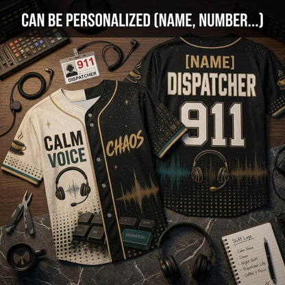 Personalized 911 Dispatcher Baseball Jersey - Custom Name Emergency Operator Calm Voice in Chaos Gift