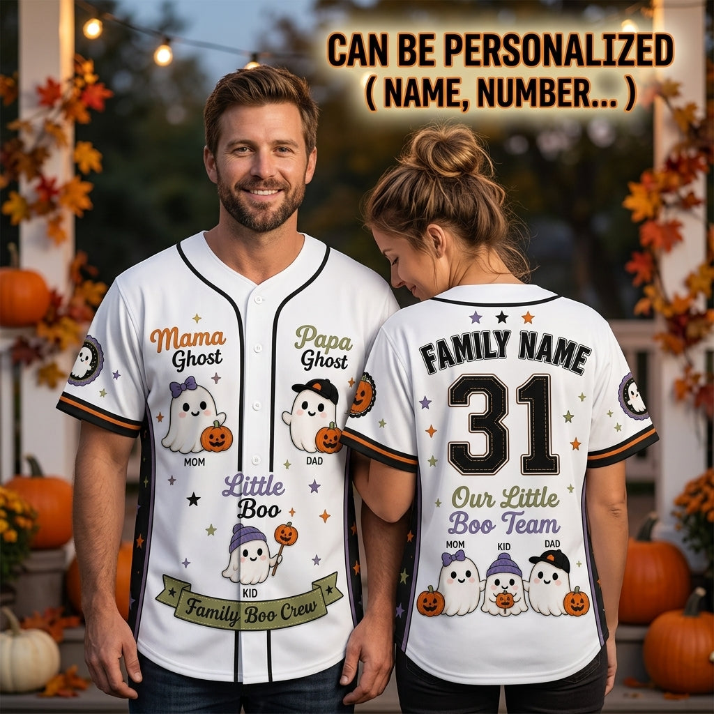 Personalized Family Boo Crew Halloween Baseball Jersey - Custom Name and Number Ghost Team Shirt