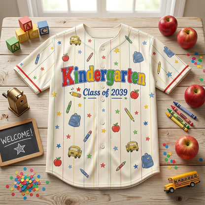 Personalized Kindergarten Class of 2039 Baseball Jersey - Custom Name First Day Crew School Shirt
