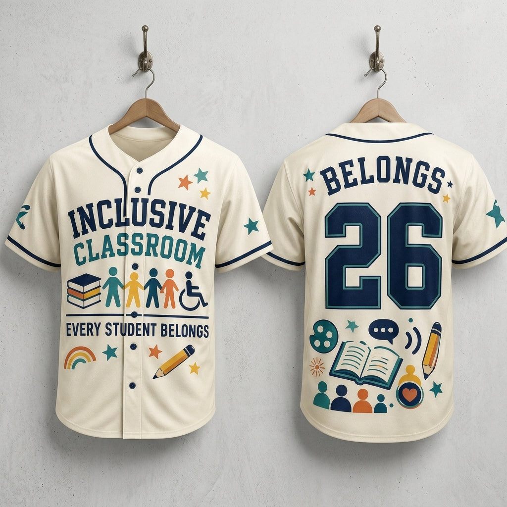 Personalized Inclusive Classroom Baseball Jersey - Custom Teacher Gift Every Student Belongs Design