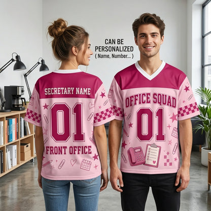 Personalized Office Squad Mesh Football Jersey - Custom Name & Number Pink Front Office Shirt