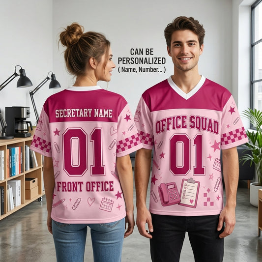 Personalized Office Squad Mesh Football Jersey - Custom Name & Number Pink Front Office Shirt