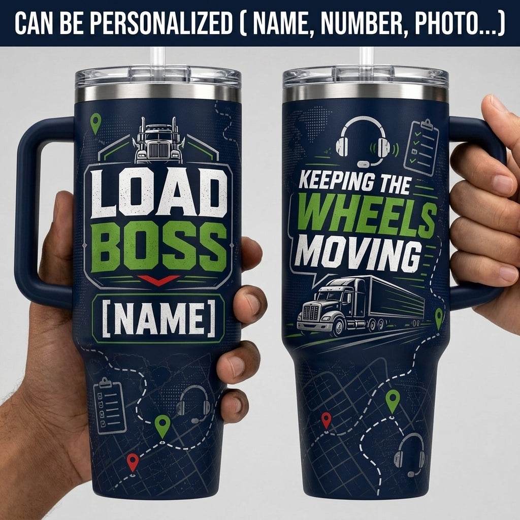 Personalized Load Boss 40oz Tumbler with Handle - Custom Name Trucker and Dispatcher Gift