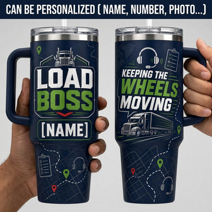 Personalized Load Boss 40oz Tumbler with Handle - Custom Name Trucker and Dispatcher Gift