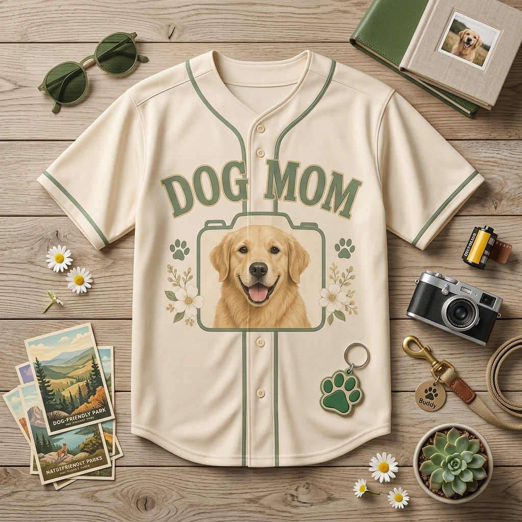 Personalized Dog Mom Baseball Jersey with Custom Pet Photo - Custom Name & Number Athletic Jersey for Dog Lovers