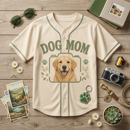 Personalized Dog Mom Baseball Jersey with Custom Pet Photo - Custom Name & Number Athletic Jersey for Dog Lovers