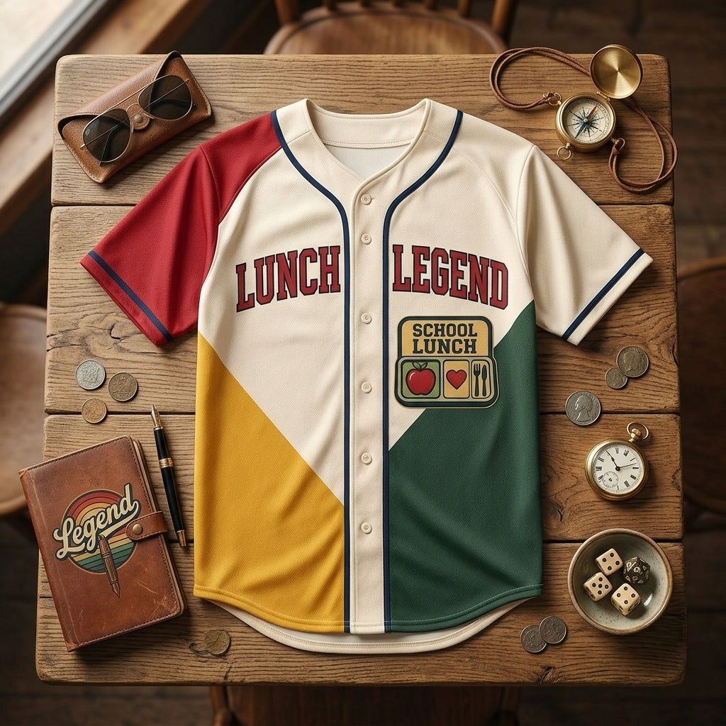 Personalized Lunch Legend Baseball Jersey - Custom Name School Cafeteria Gift for Lunch Ladies - Retro Athletic V-Neck