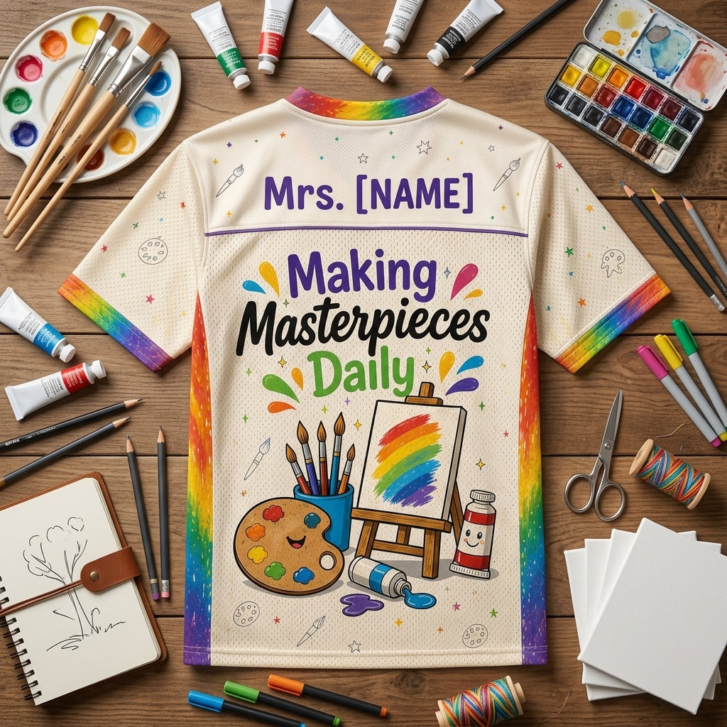 Personalized Art Teacher Crew Football Jersey - Custom Name Gift for Art Educators & School Staff