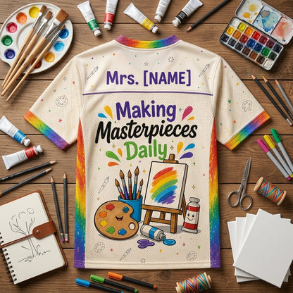 Personalized Art Teacher Crew Football Jersey - Custom Name Gift for Art Educators & School Staff