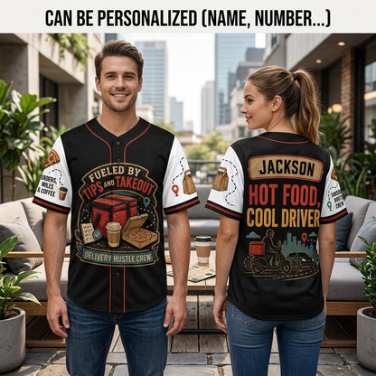 Personalized Delivery Driver Baseball Jersey - Custom Name Fueled By Tips and Takeout Courier Apparel