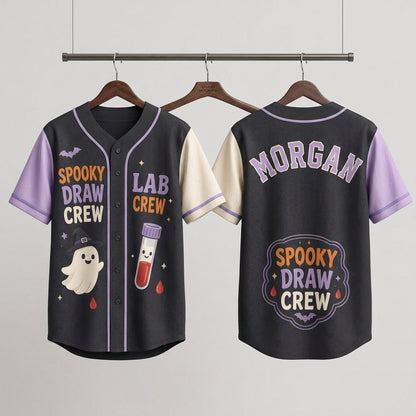 Personalized Spooky Draw Crew Halloween Baseball Jersey - Custom Lab Crew Phlebotomist Gift