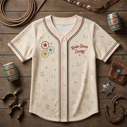 Personalized Rodeo Queen Energy Cowgirl Baseball Jersey - Custom Name Western Barrel Racing Shirt