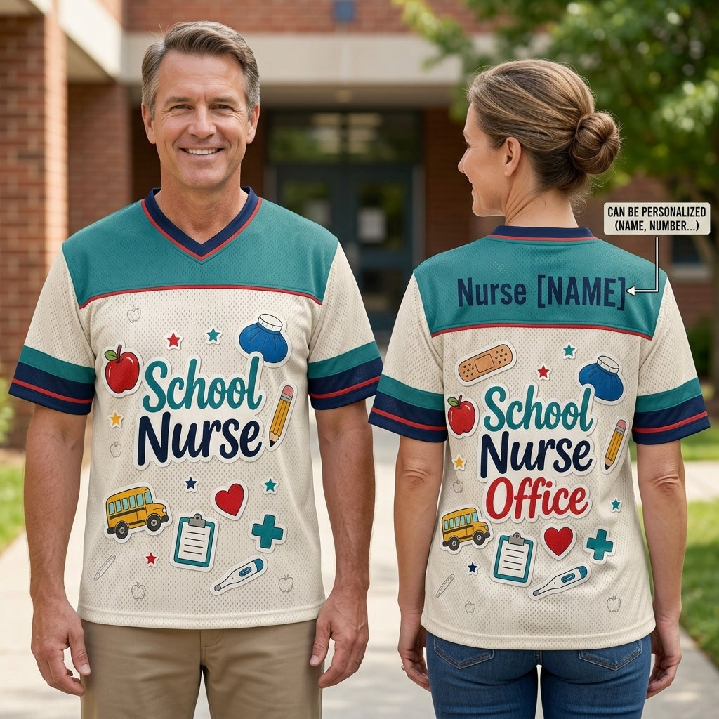 Personalized School Nurse Office Football Jersey - Custom Name Healthcare Professional Mesh Athletic Shirt
