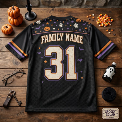Personalized Spooky Squad Halloween Football Jersey - Custom Family Name and Number All-Over Print Mesh Jersey